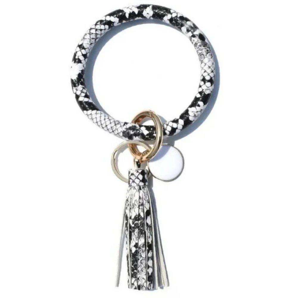 Snakeskin‎ Pattern Vegan Leather Tassel Bangle Keychain~~NWOT
